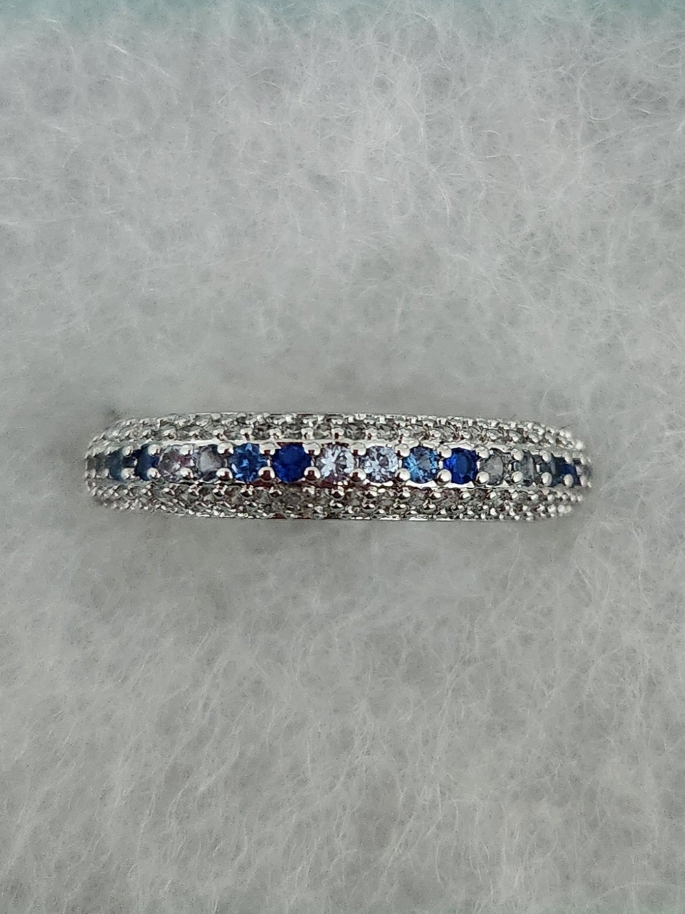 Sterling Silver Blue Sapphire & White CZ Eternity Band